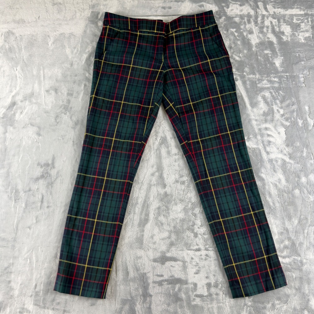 Tommy Hilfiger Women Green Plaid Tartan Slim Leg Dress Pants Size 2 Holiday